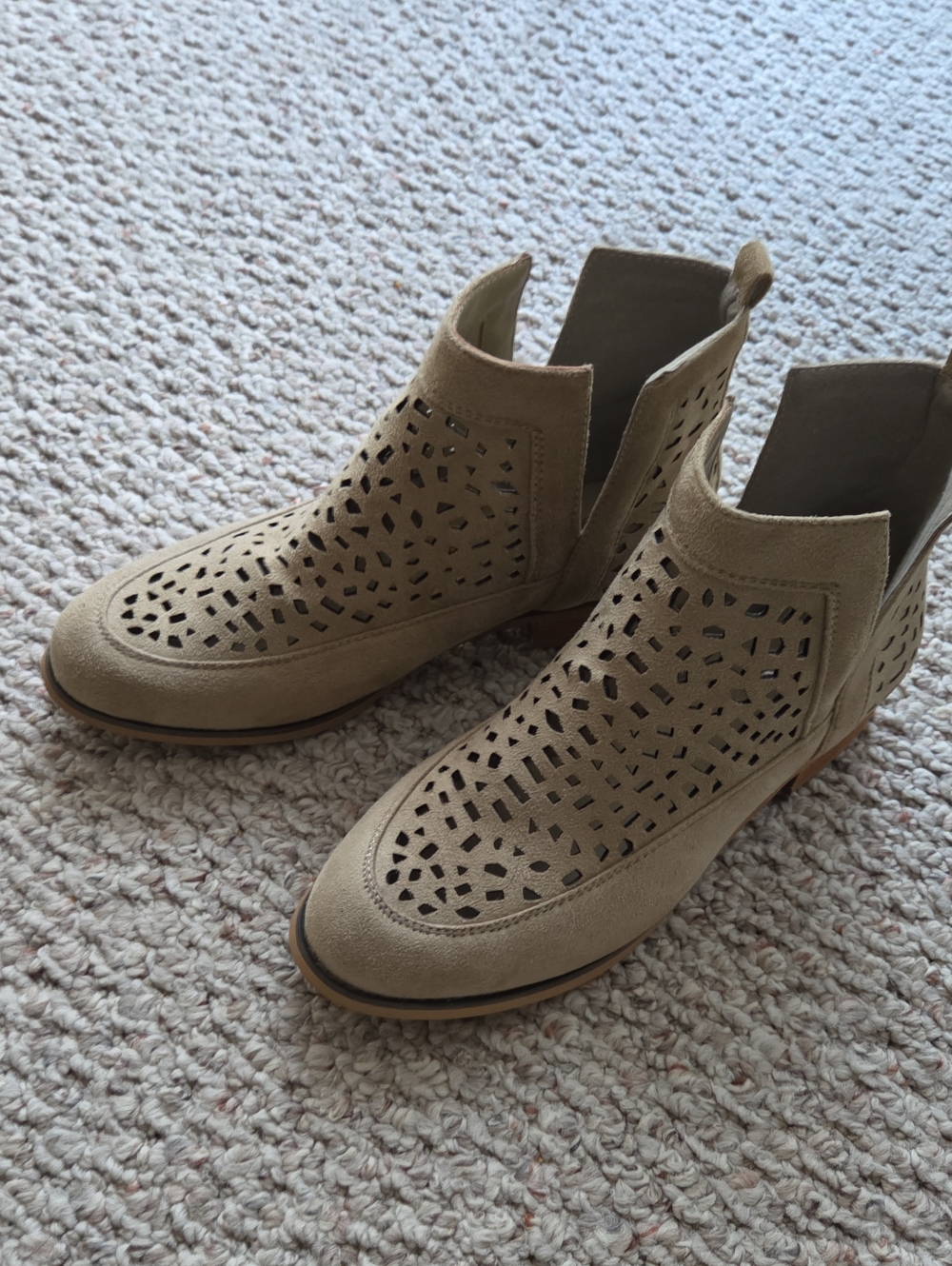 Women's Taupe Perforated Suede Ankle Boots